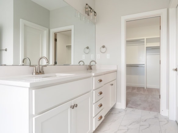 Double vanity bathroom with large mirror and walk-in closet at 3234 Catalpa Farms Dr.