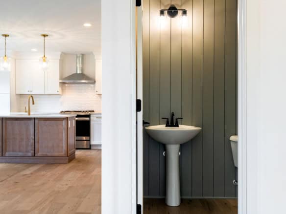 Modern kitchen and small bathroom at 3322 Catalpa Farms Dr.